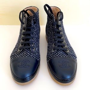 Chanel tweed boots